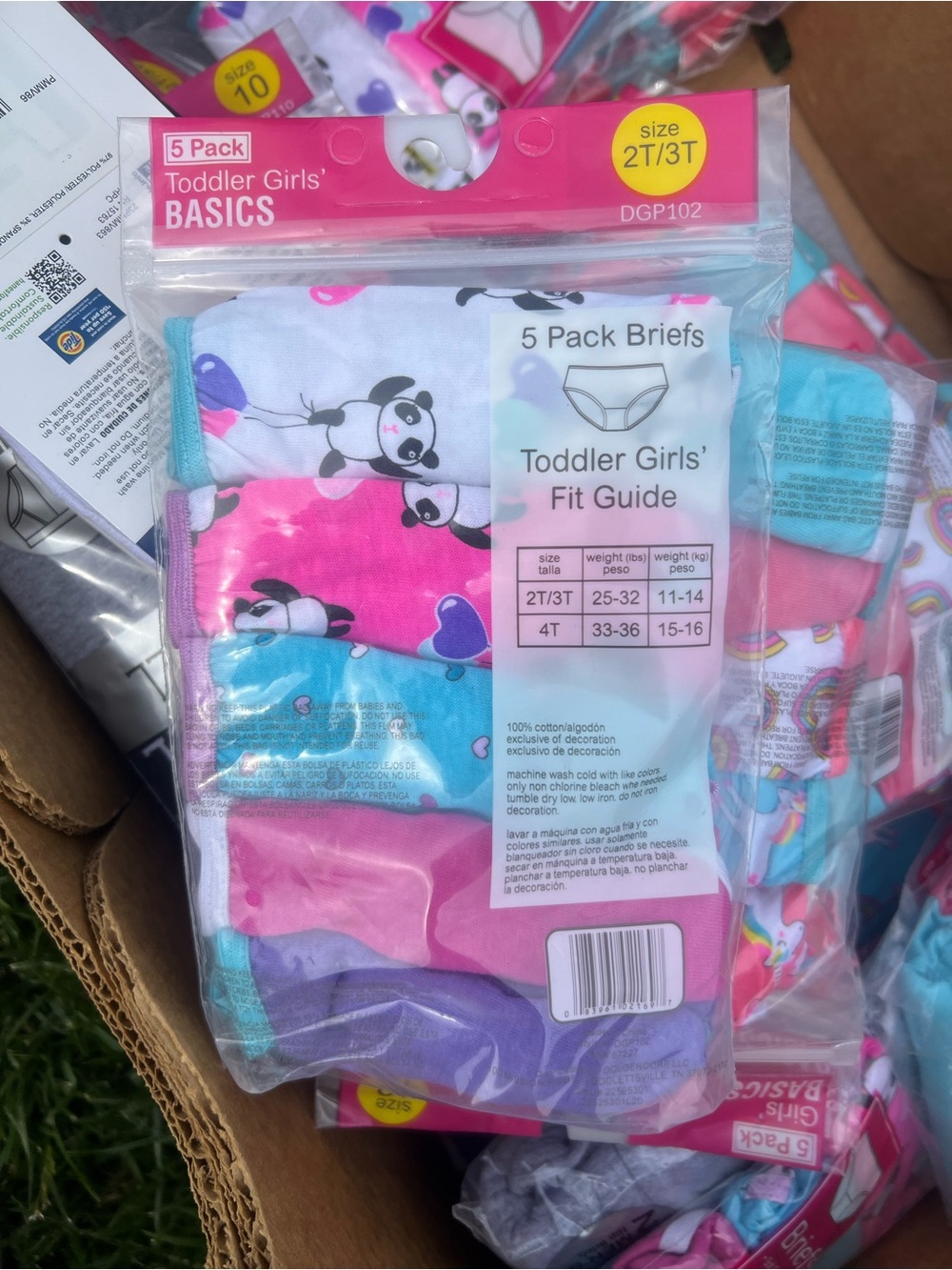 Asics Toddler Girls 5-Pack Briefs in Pink, Blue, Purple, White